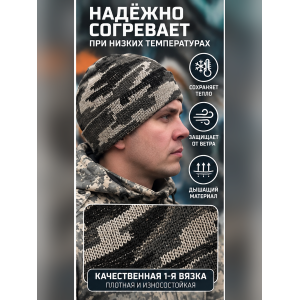 Шапка вязаная 1-й вязки Серо-Зеленый КМФ
