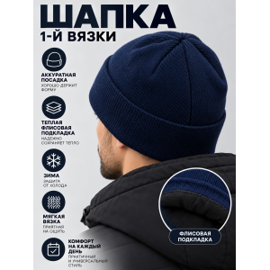 Шапка вязаная 1-й вязки Темно-Синяя 