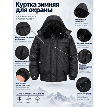 Куртка зимняя для охраны БШФ+ 1 серия Черная