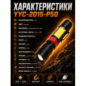 Ручной фонарь YYC-2015-P50 с магнитом