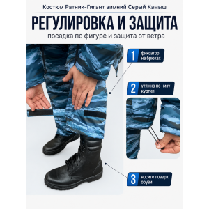 Костюм Ратник-Гигант зимний для охраны Серый Камыш