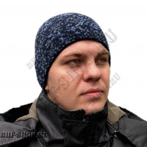 Шапка 1-й вязки Синий Пиксель