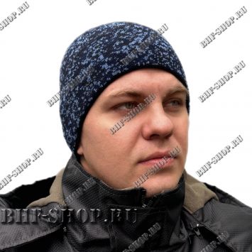 Шапка 1-й вязки Синий Пиксель