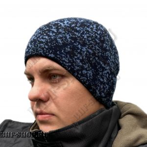 Шапка 1-й вязки Синий Пиксель