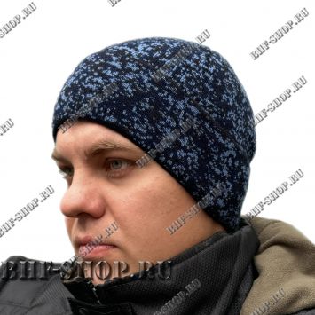 Шапка 1-й вязки Синий Пиксель