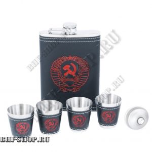 Набор: Нержавеющая фляжка c рюмками "Герб СССР" U-27, 9 Oz