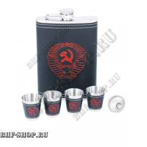 Набор: Нержавеющая фляжка c рюмками "Герб СССР" U-18, 18 Oz